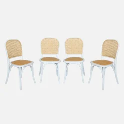 Cadeira vintage em madeira e revestida em rattan, set de 4