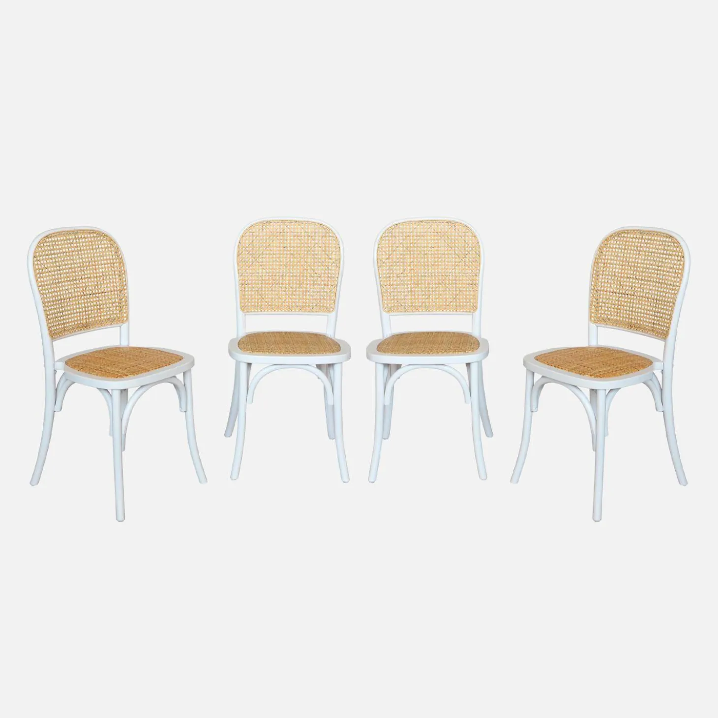 Cadeira vintage em madeira e revestida em rattan, set de 4