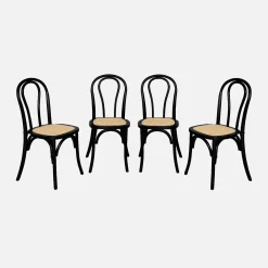 Cadeira vintage em madeira e revestida em rattan, set de 4