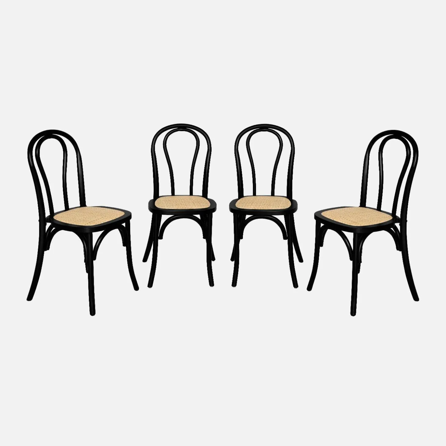 Cadeira vintage em madeira e revestida em rattan, set de 4