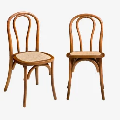 Cadeira vintage em madeira e revestida em rattan, set de 2
