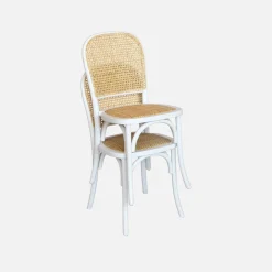 Cadeira vintage em madeira e revestida em rattan, set de 2