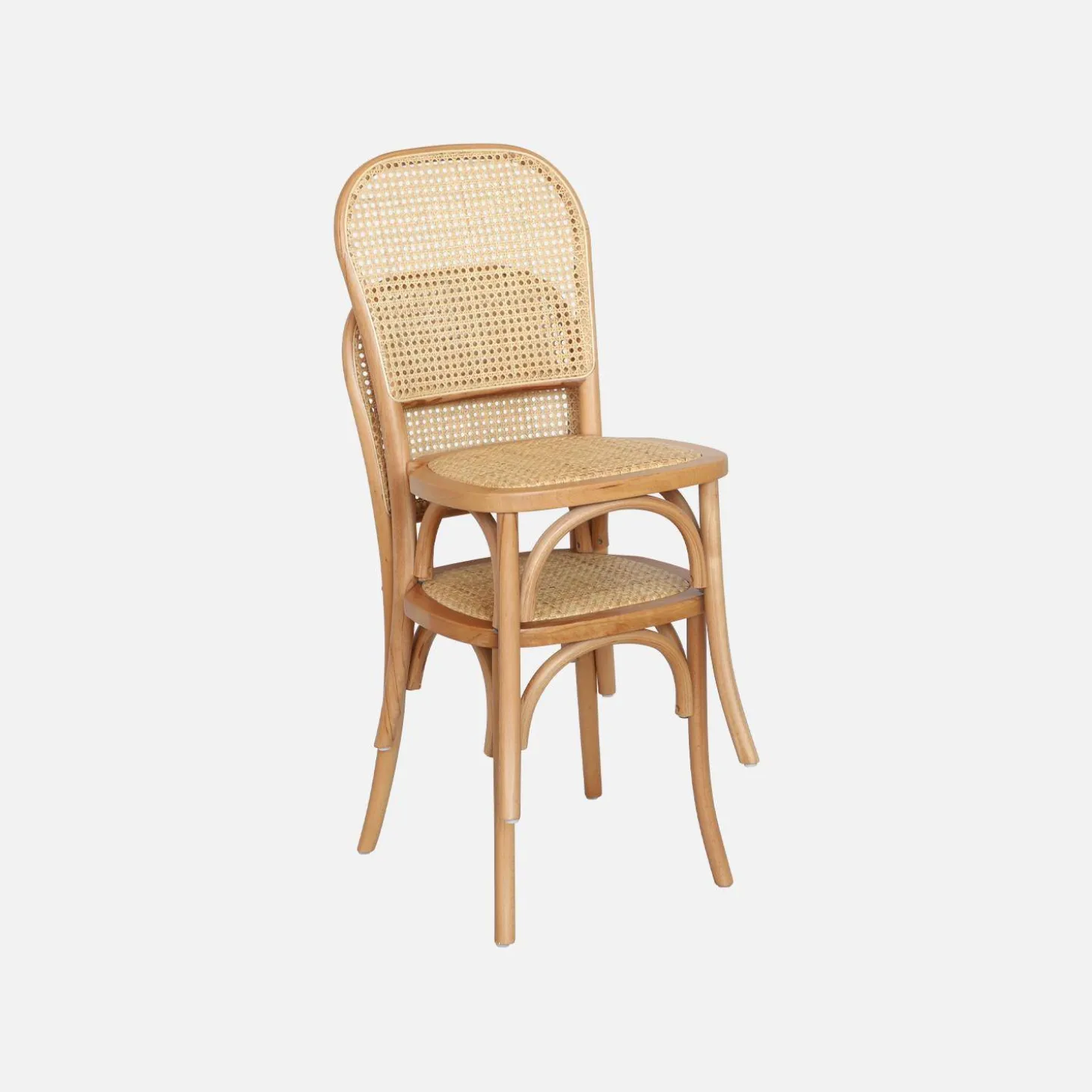 Cadeira vintage em madeira e revestida em rattan, set de 2