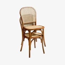 Cadeira vintage em madeira e revestida em rattan, set de 2