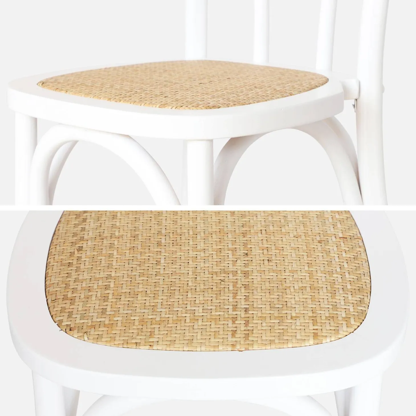 Cadeira vintage em madeira e revestida em rattan, set de 2