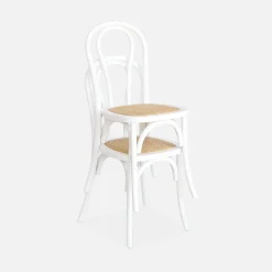Cadeira vintage em madeira e revestida em rattan, set de 2