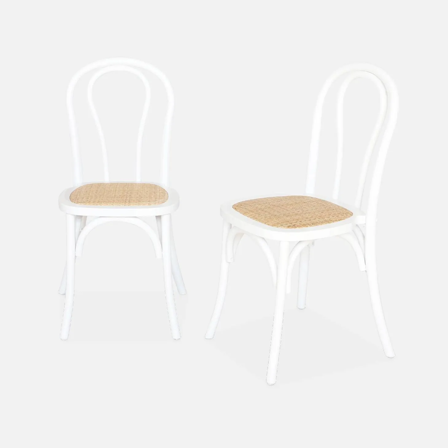 Cadeira vintage em madeira e revestida em rattan, set de 2