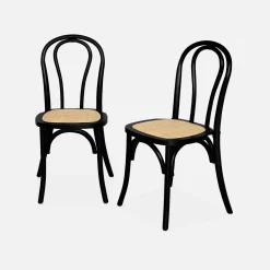 Cadeira vintage em madeira e revestida em rattan, set de 2