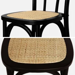 Cadeira vintage em madeira e revestida em rattan, set de 2