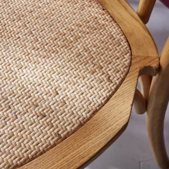 Cadeira vintage em madeira e revestida em rattan, set de 2