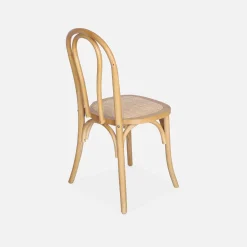 Cadeira vintage em madeira e revestida em rattan, set de 2