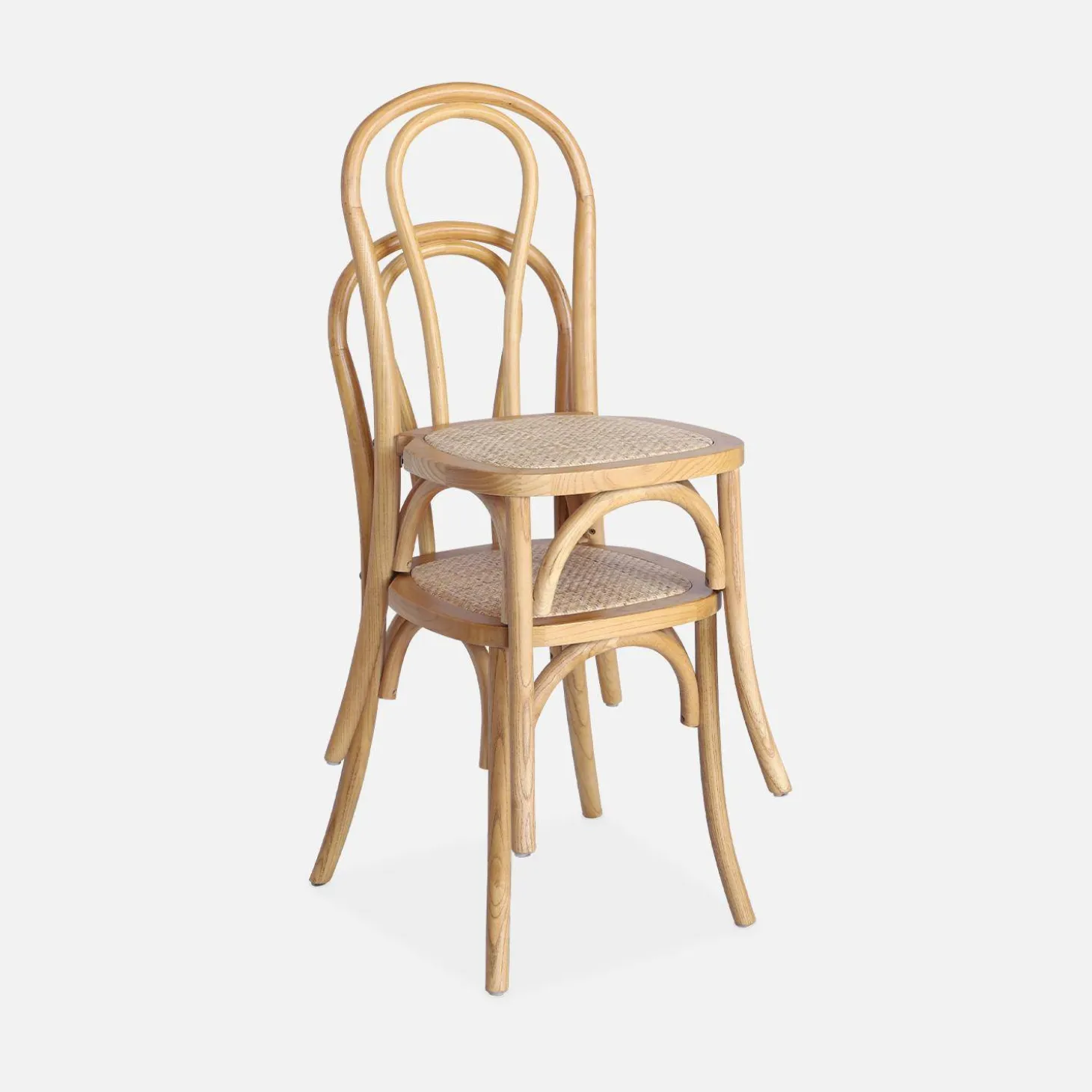 Cadeira vintage em madeira e revestida em rattan, set de 2