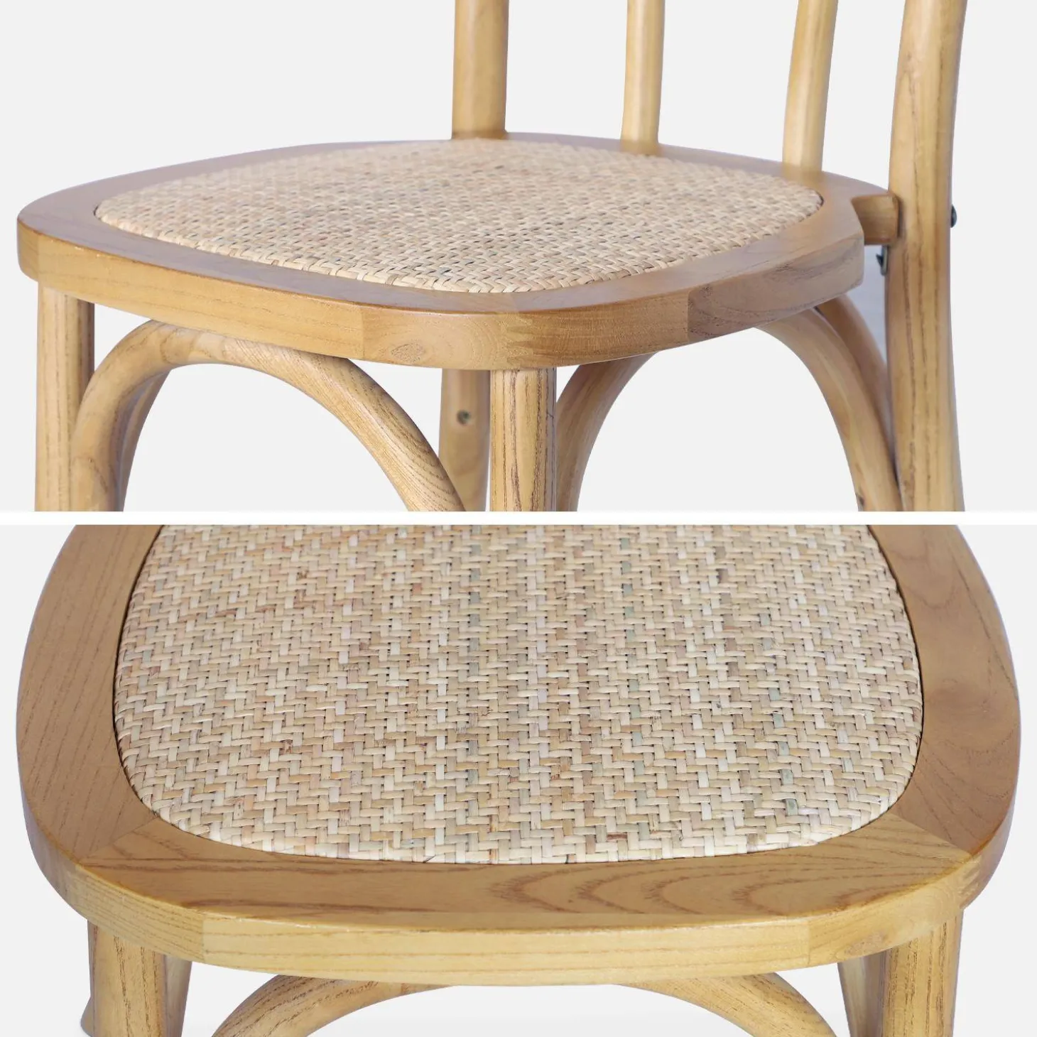Cadeira vintage em madeira e revestida em rattan, set de 2