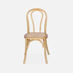 Cadeira vintage em madeira e revestida em rattan, set de 2