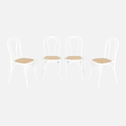 Cadeira vintage em madeira e revestida em rattan, set de 4