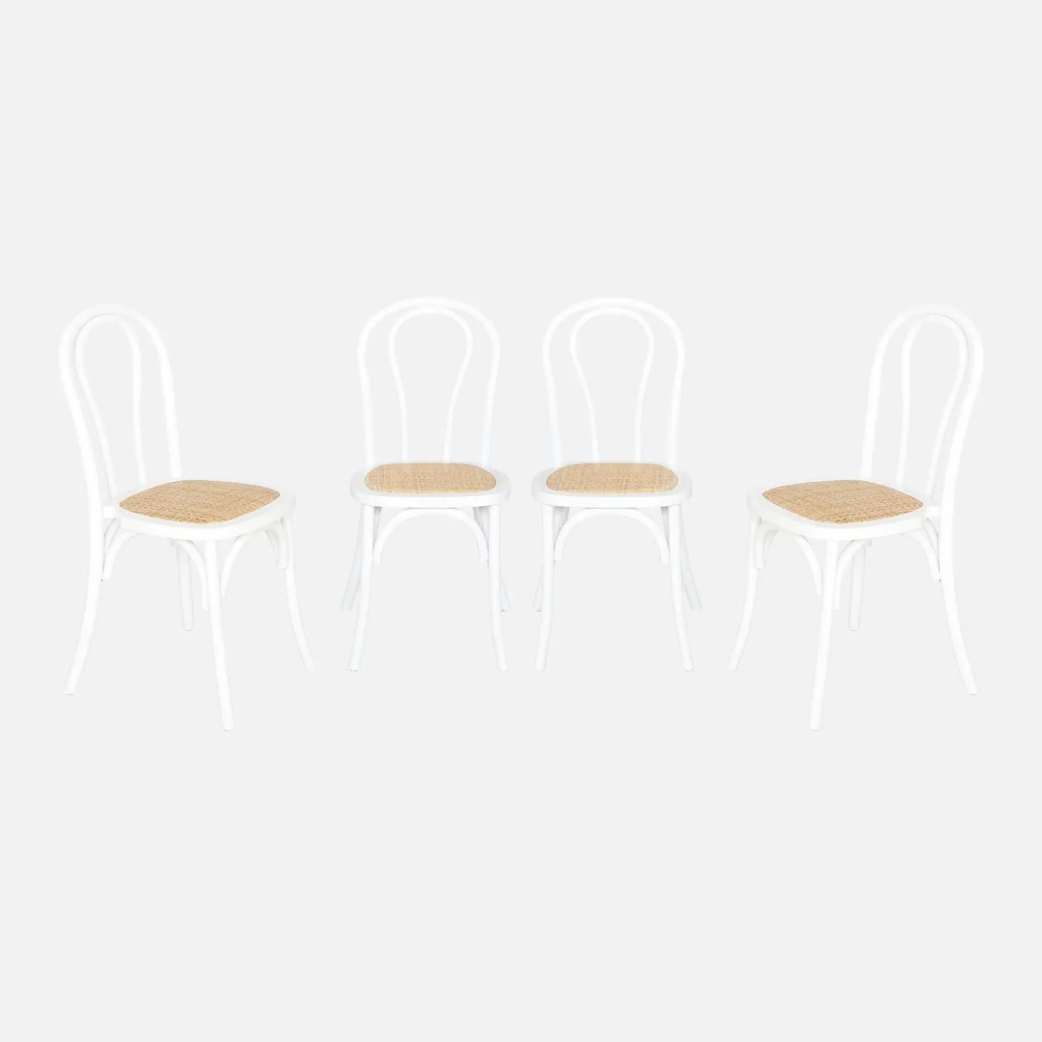 Cadeira vintage em madeira e revestida em rattan, set de 4