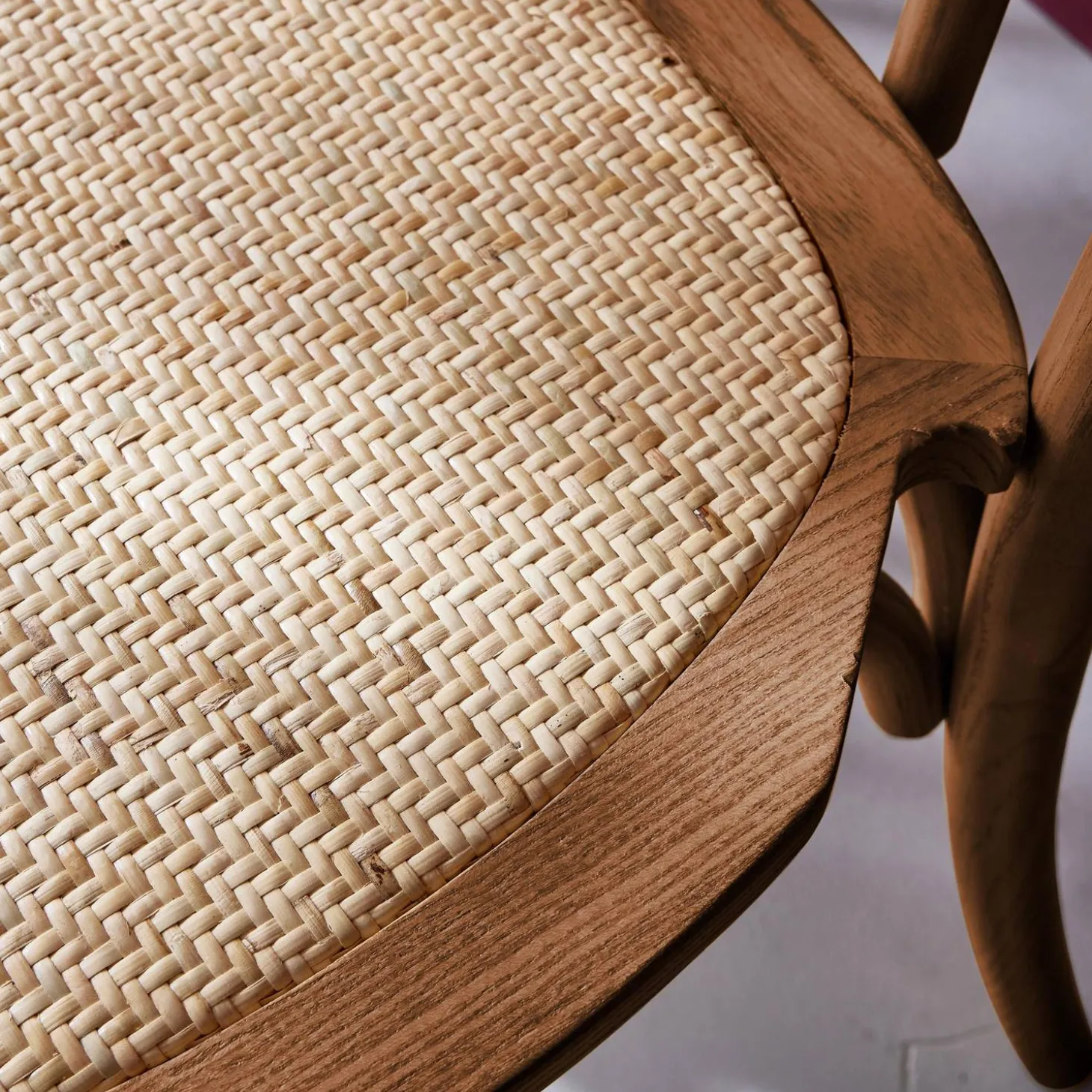 Cadeira vintage em madeira e revestida em rattan, set de 4