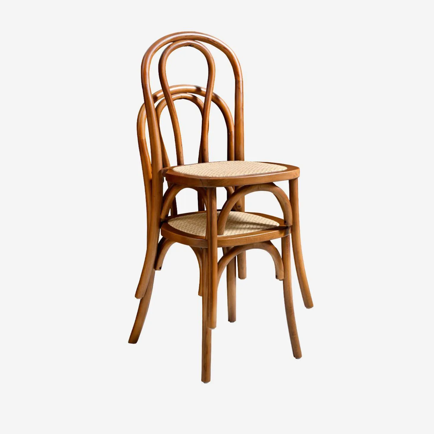 Cadeira vintage em madeira e revestida em rattan, set de 4