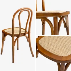 Cadeira vintage em madeira e revestida em rattan, set de 4