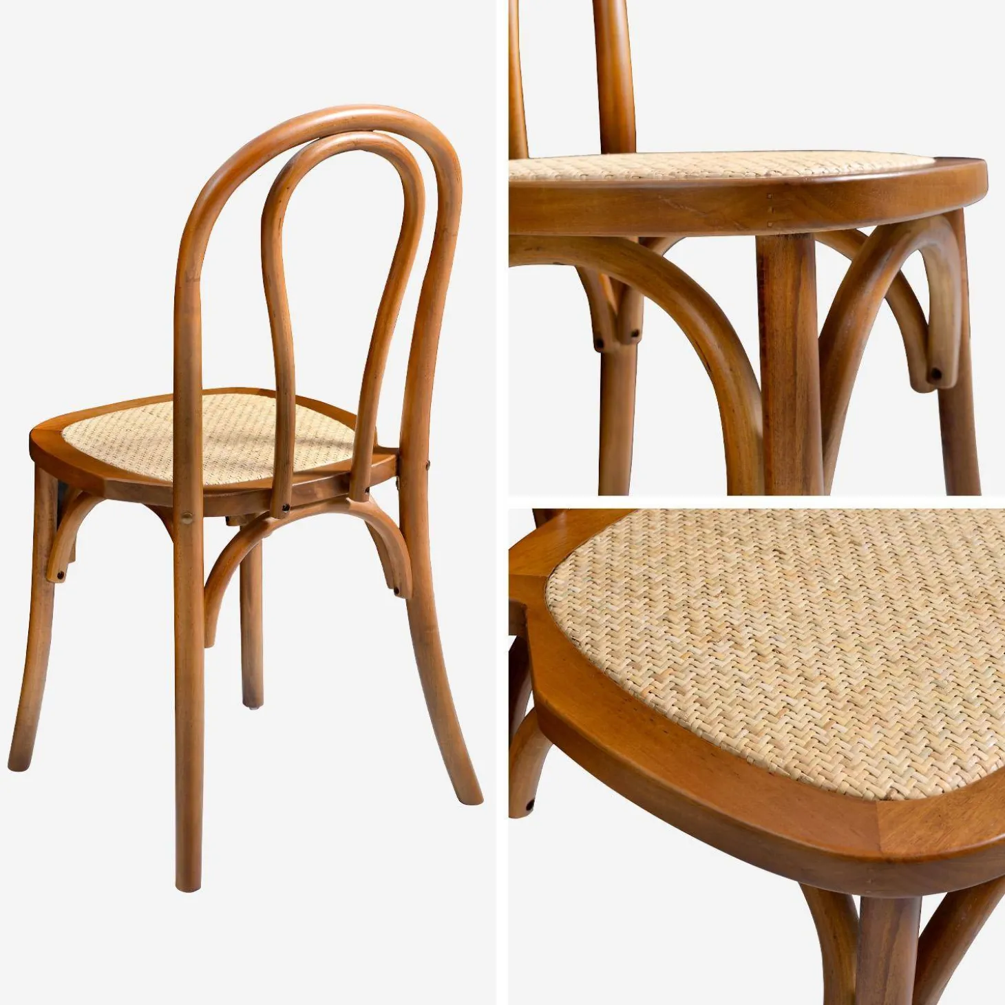 Cadeira vintage em madeira e revestida em rattan, set de 4