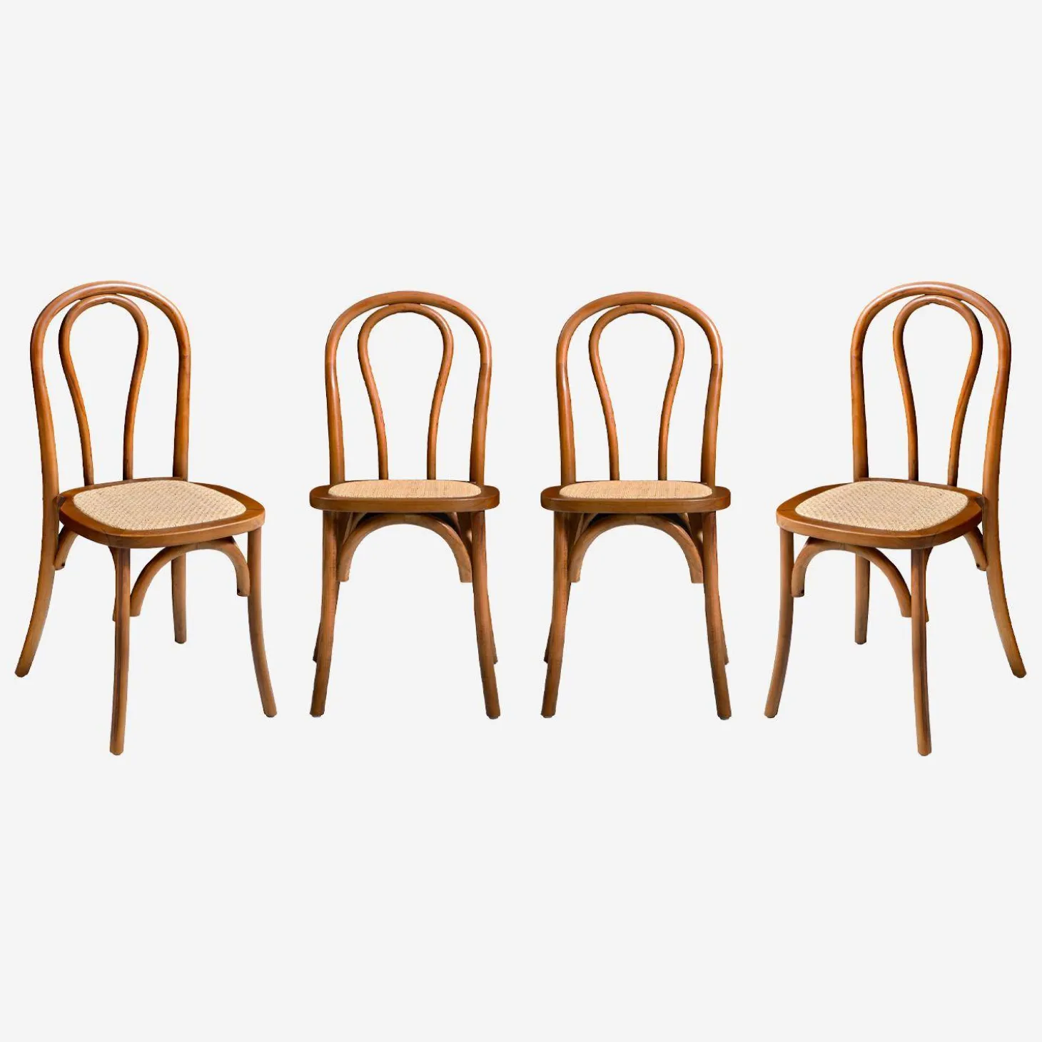 Cadeira vintage em madeira e revestida em rattan, set de 4