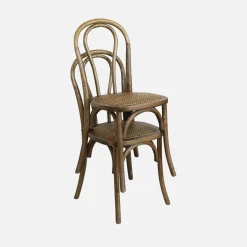 Cadeira vintage em madeira e revestida em rattan, set de 4