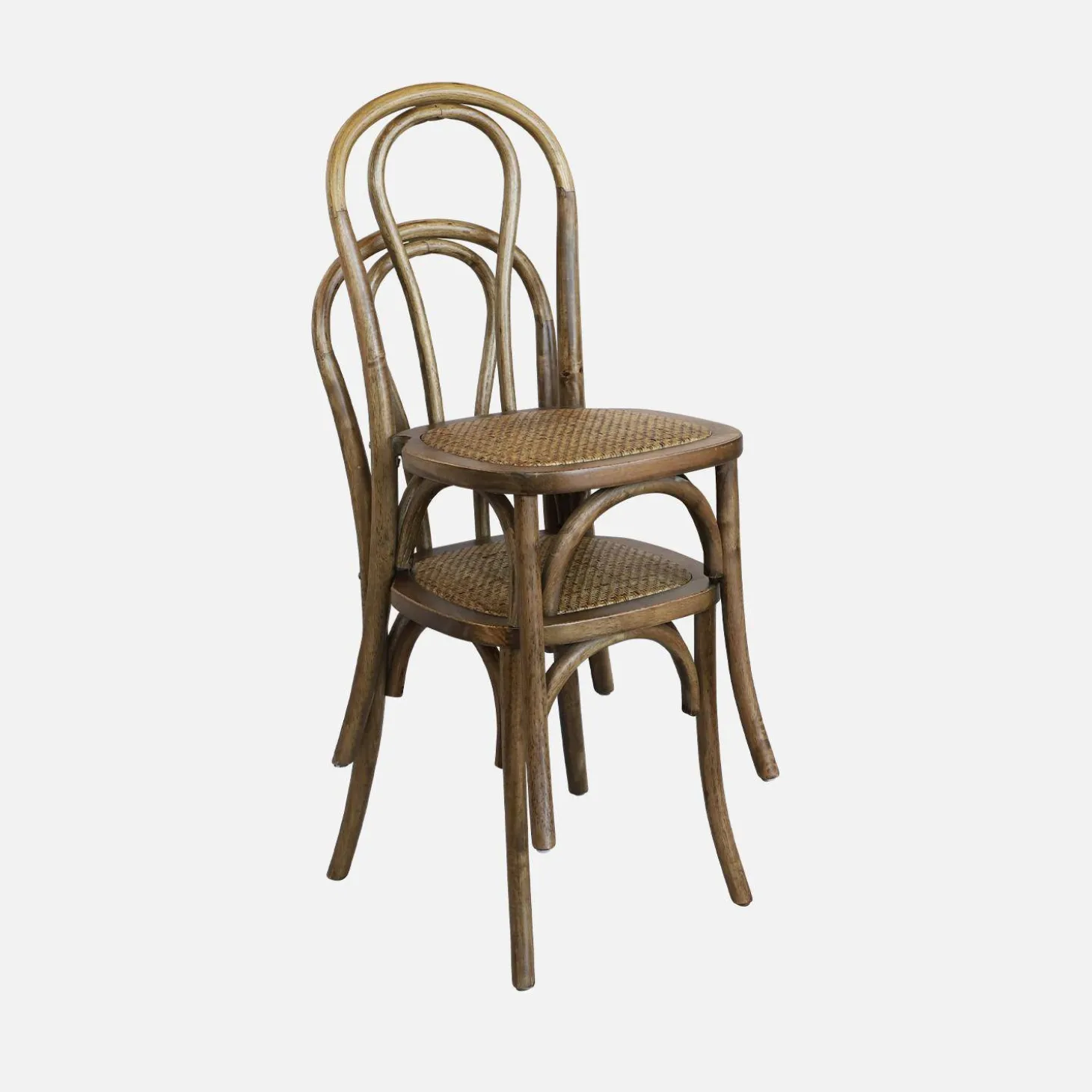 Cadeira vintage em madeira e revestida em rattan, set de 4