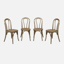 Cadeira vintage em madeira e revestida em rattan, set de 4