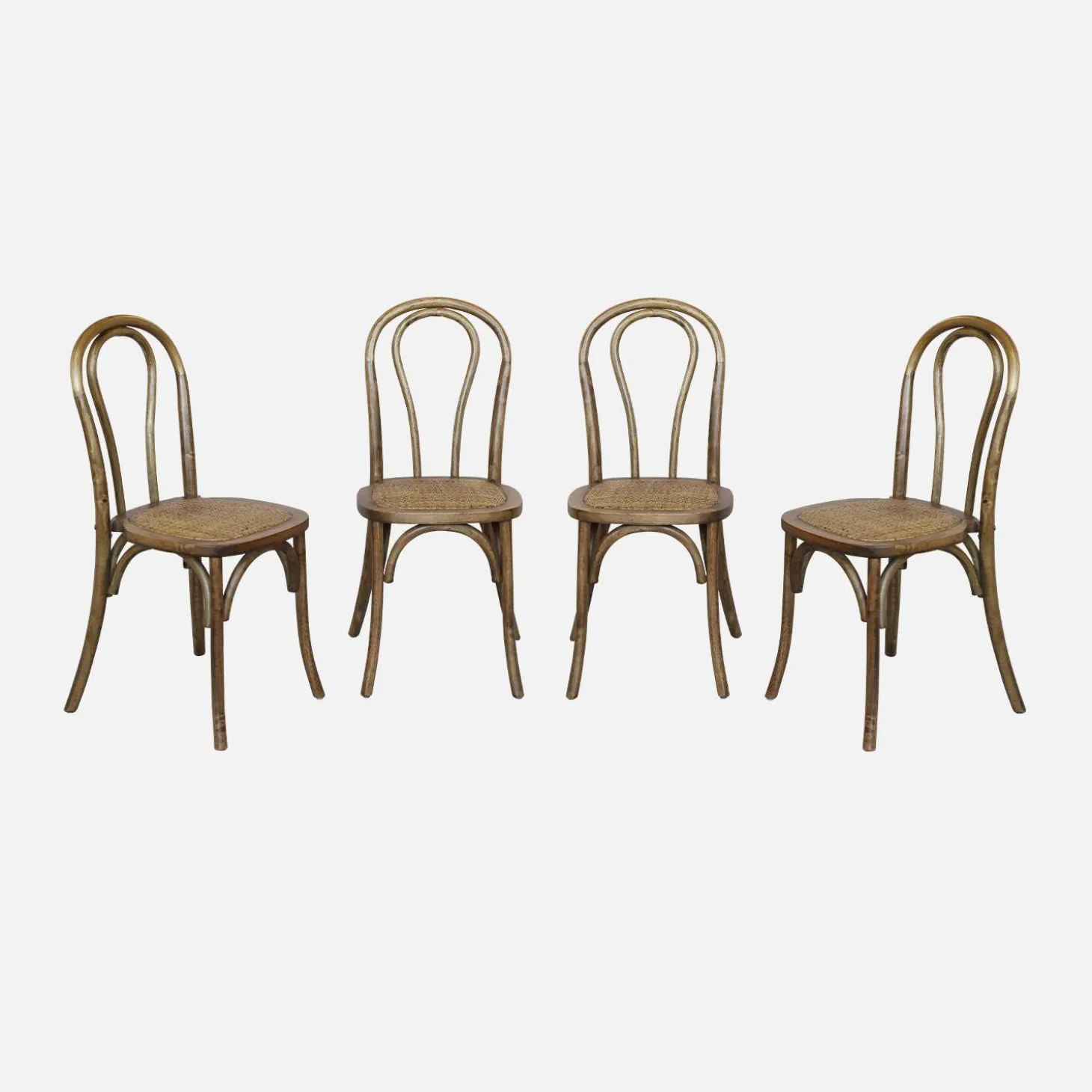 Cadeira vintage em madeira e revestida em rattan, set de 4