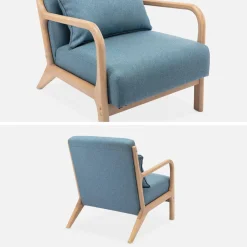 Cadeirão de design em madeira e tecido