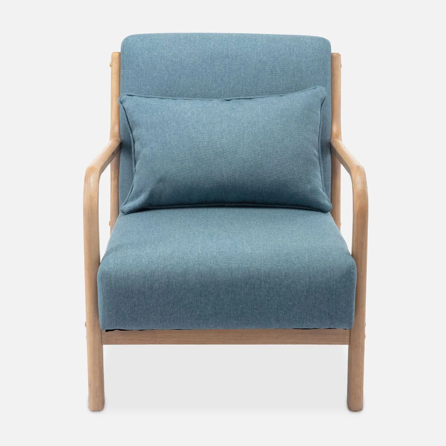 Cadeirão de design em madeira e tecido