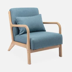 Cadeirão de design em madeira e tecido
