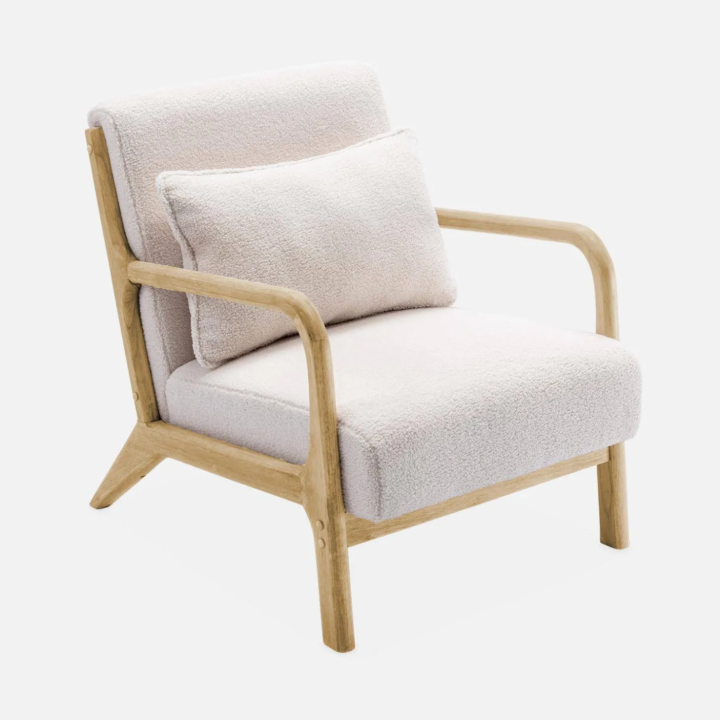 Cadeirão de design em madeira e tecido