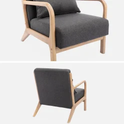 Cadeirão de design em madeira e tecido