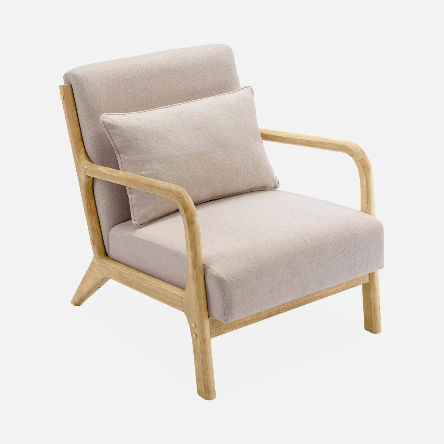 Cadeirão de design em madeira e tecido