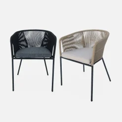 Cadeirão de jardim em corda e aço galvanizado, set de 4