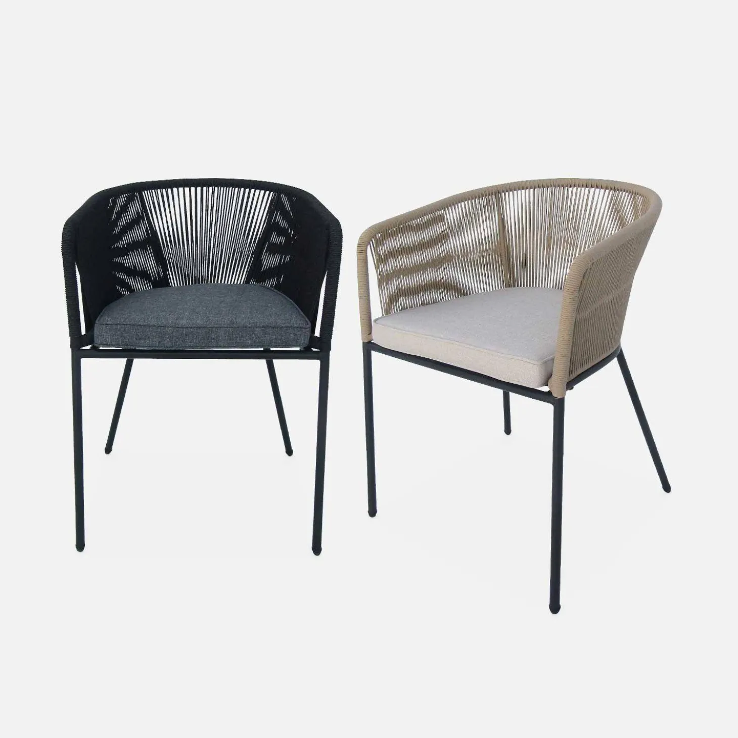 Cadeirão de jardim em corda e aço galvanizado, set de 4