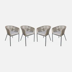 Cadeirão de jardim em corda e aço galvanizado, set de 4