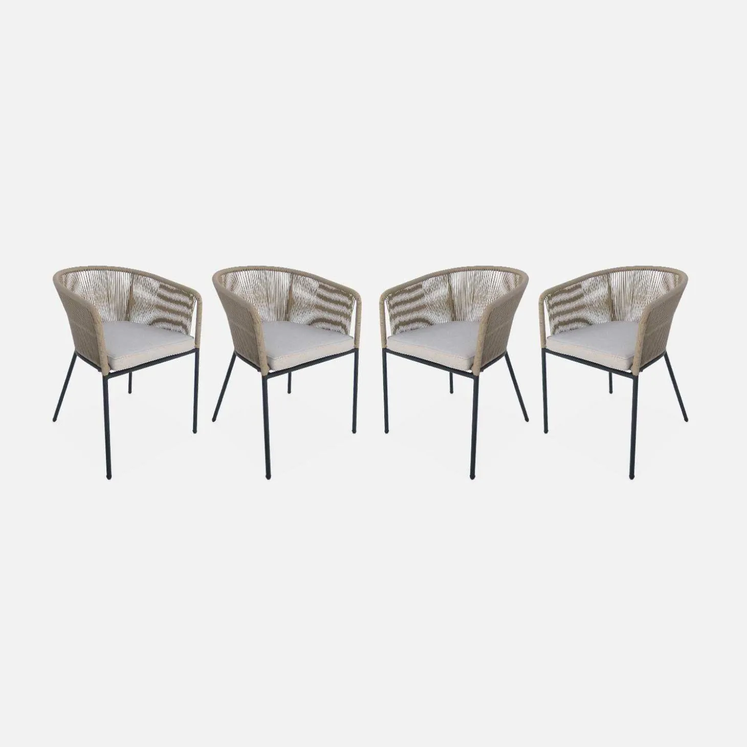 Cadeirão de jardim em corda e aço galvanizado, set de 4