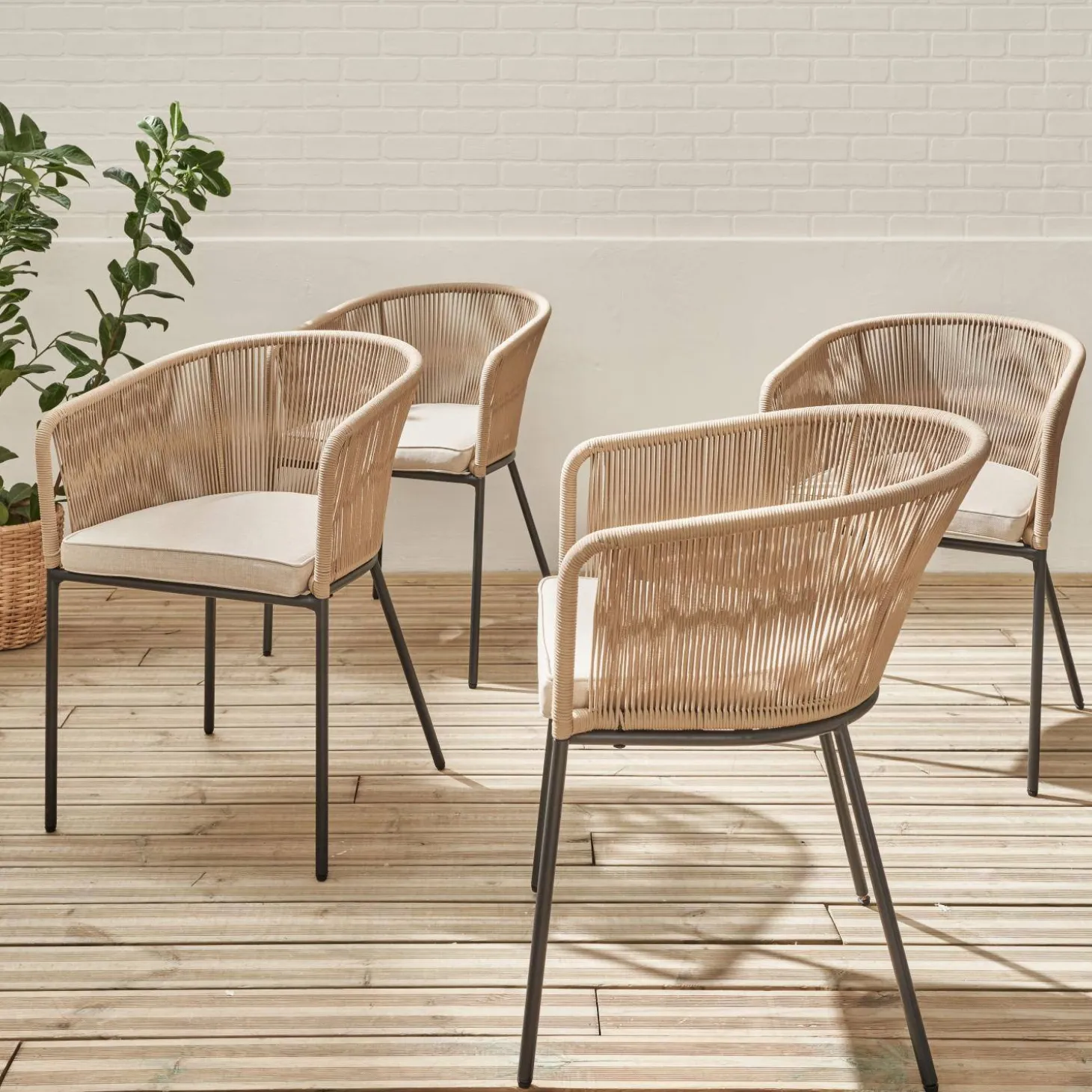 Cadeirão de jardim em corda e aço galvanizado, set de 4