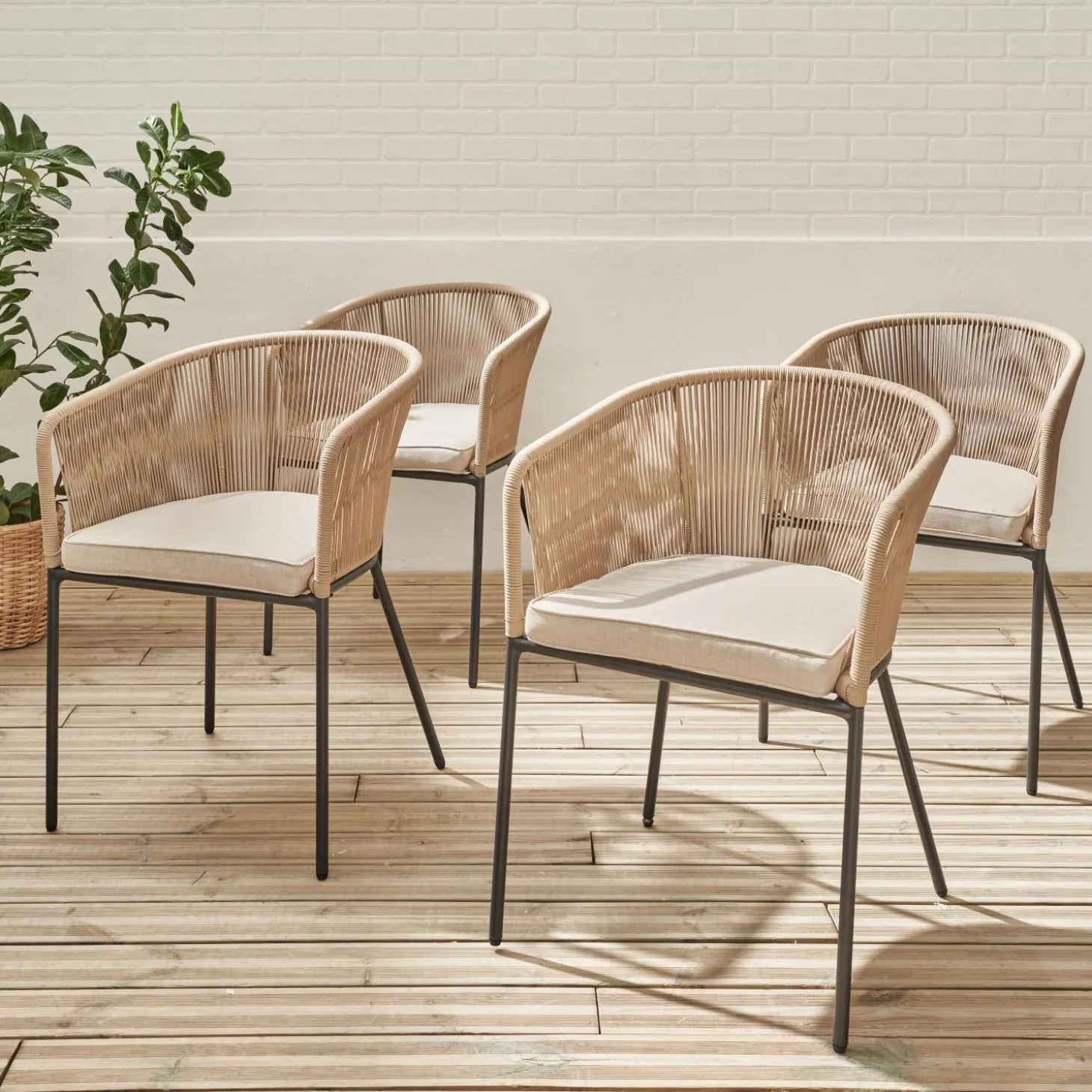 Cadeirão de jardim em corda e aço galvanizado, set de 4