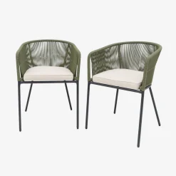 Cadeirão de jardim em corda e aço galvanizado, set de 2