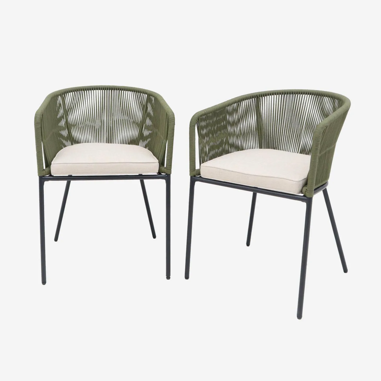 Cadeirão de jardim em corda e aço galvanizado, set de 2