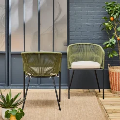 Cadeirão de jardim em corda e aço galvanizado, set de 2