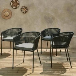 Cadeirão de jardim em corda e aço galvanizado, set de 4