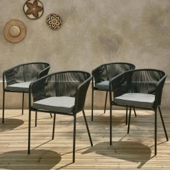 Cadeirão de jardim em corda e aço galvanizado, set de 4