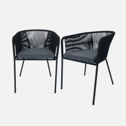 Cadeirão de jardim em corda e aço galvanizado, set de 2
