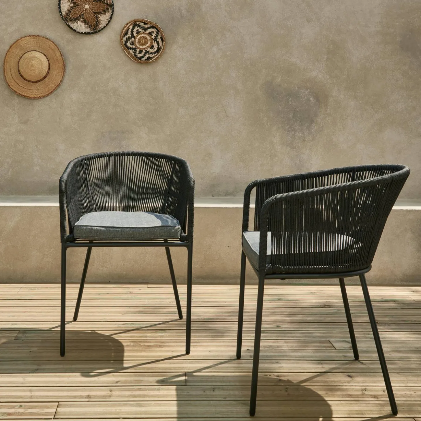 Cadeirão de jardim em corda e aço galvanizado, set de 2