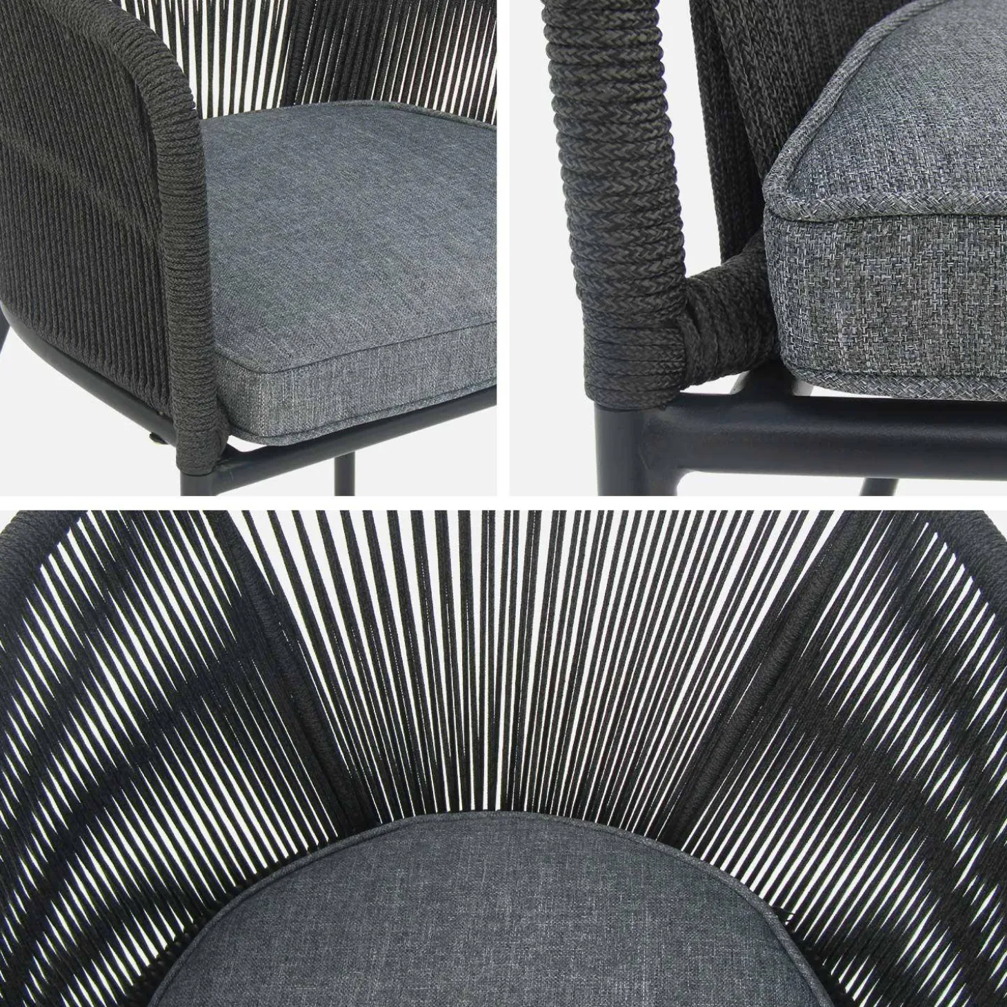 Cadeirão de jardim em corda e aço galvanizado, set de 2