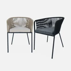 Cadeirão de jardim em corda e aço galvanizado, set de 2